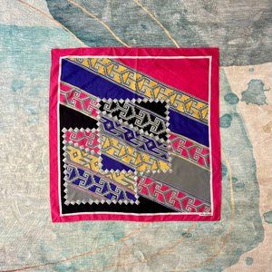 Jim Renoir Vintage Vibrant Pink Purple Yellow Black Aztec Patten Scarf 30"x30"